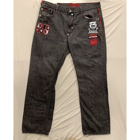 Vintage Coogi Australia 1969 Motorcycle Club Embroidered Jeans 38x34 Y2K Skater - Picture 1 of 16